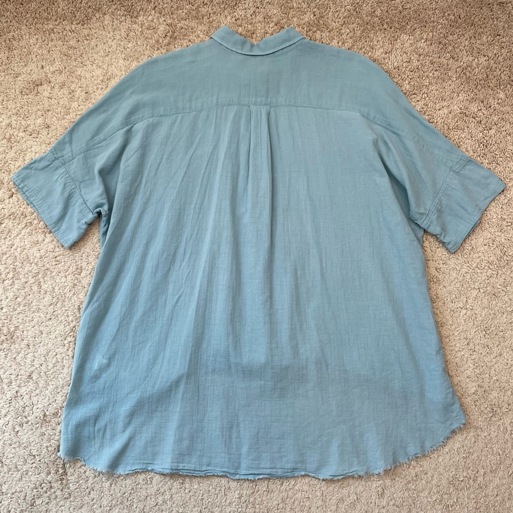 FREE PEOPLE Best of Me Blue Button Front Waterfall Top High-Low Raw Hem Blouse - Picture 14 of 16